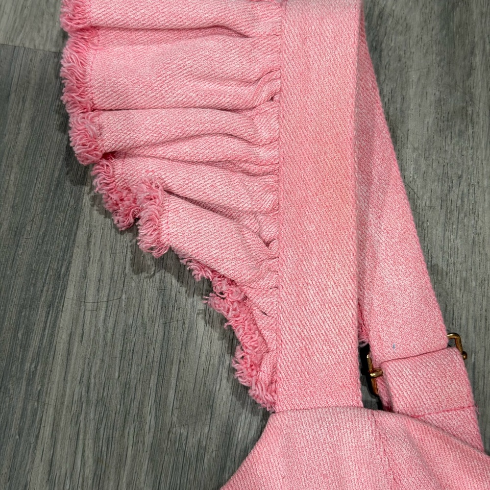 FORE Denim Ruffle Strap Pink Dress Women’s Large - Picture 3 of 9